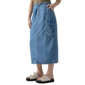Sanctuary Denim Cargo Maxi Skirt Blue Light Wash Elastic Waist Toggle Size Small
